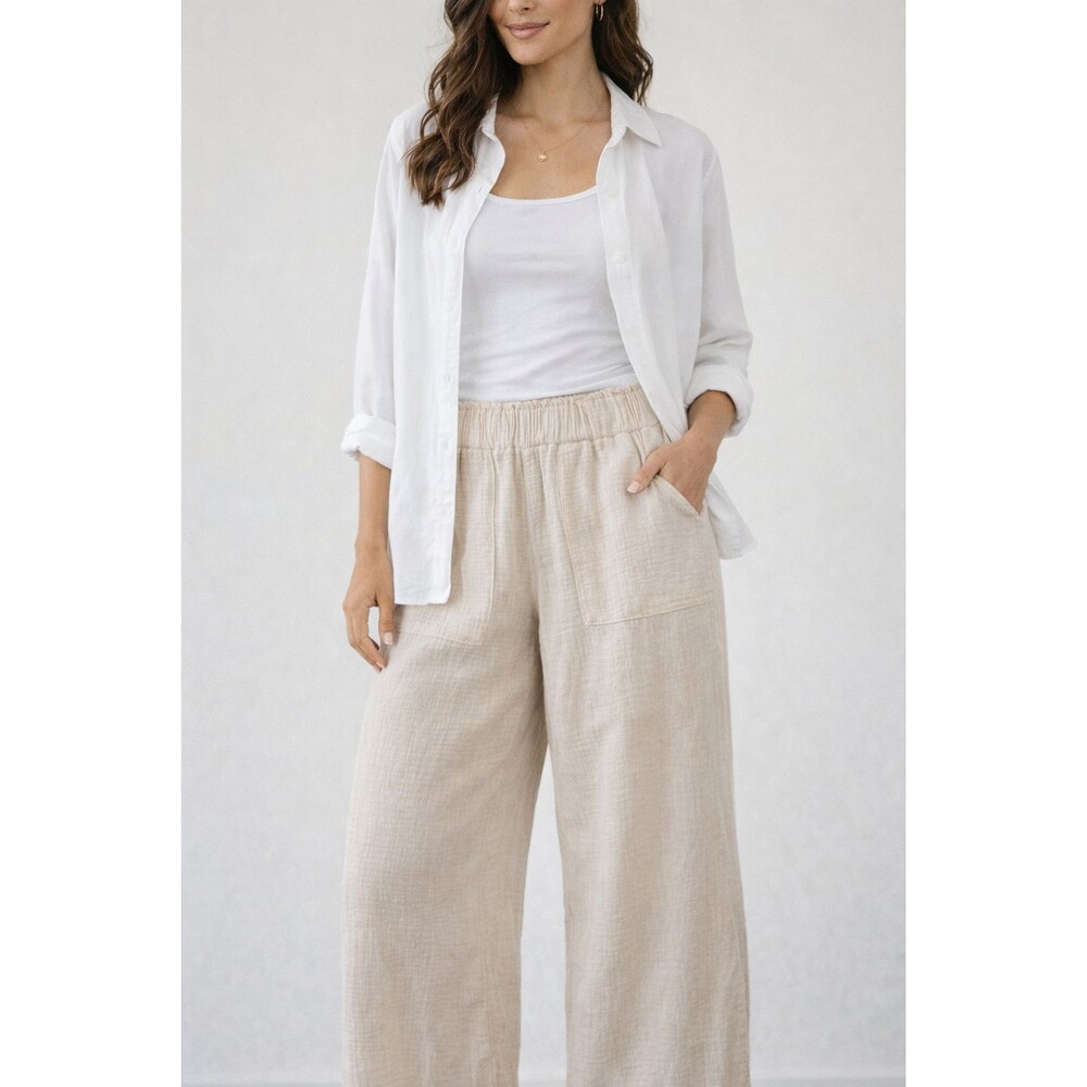 ban jara Gauzy Cotton Lightweight Pull-on Pants Size M Beachy Coastal Casual